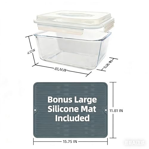 200oz/6000ml/26cup Extra Large Glass Storage Containers with Airtight Lid - Borosilicate Large Glass Food Storage for Rotisserie Chicken, Turkey - XL Big Glass Soup Bowls Freezer to Oven Safe - color: Light blue handle
