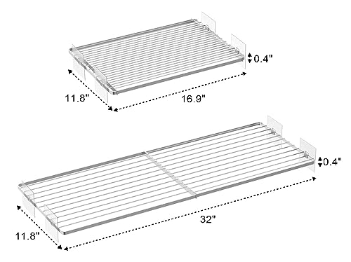 Closet Tension Shelves Organizer Expandable Cabinet Storage Shelving Rack Wire Metal DIY Divider Separator for Cabinet Wardrobe Cupboard Pantry Kitchen Bedroom, 2packs - size: 11.8"D x 16.9"-32" W