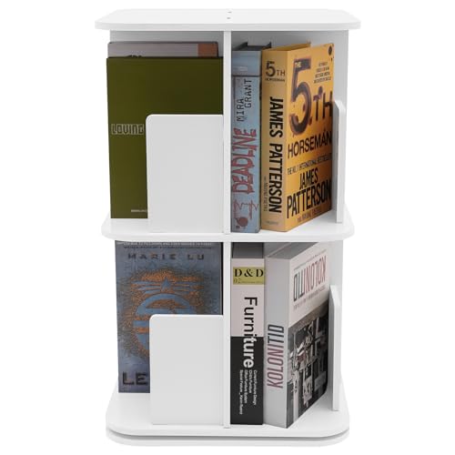LYNICESHOP 2-Tier 360° Rotating Bookshelf, Compact Standing Bookcase, Small Corner Storage Solution (White) - color: White