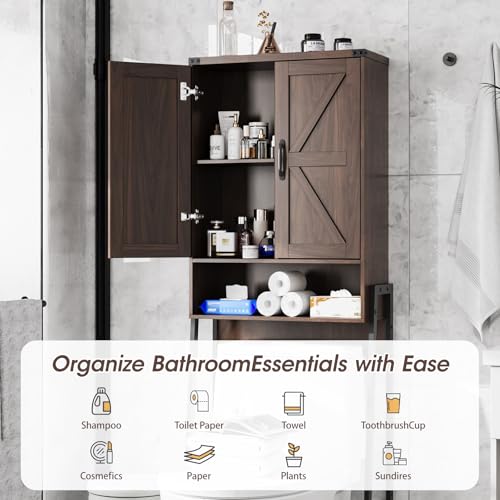 Over The Toilet Storage Cabinet with 2-Door Design Bathroom Organizers and Storage with Anti-Tip Device Over Toilet Organizer with Shelves for Bathroom,Restroom,Laundry Espresso - color: Espresso