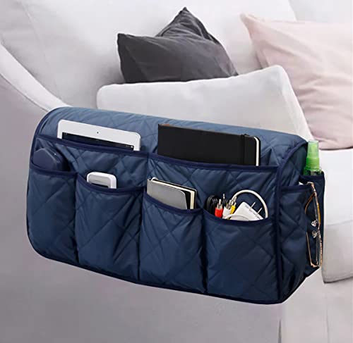 Navy Blue Sofa Armrest Organzier for Recliners Armchair Remote Control Holder with 14 Pockets for Recliners Organizer for Phone ipad Storage Couch Organizer - color: Navy Blue