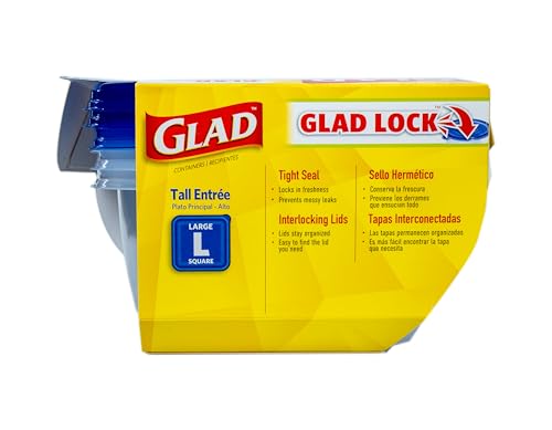 Glad GladWare Tall Entree Food Storage Containers with Lids, Large Square BPA Free Plastic for Meal Prep and Lunches, Lock Tight Seal, Microwave and Dishwasher Safe, 42 Oz, 3 Count - 6 Pack - size: 42 oz - 18 Count, style: Square