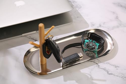 Shinpuru Key Tray & Key Bowl, Jewelry Tray with Wood 3-Tier Hanging Organizer - Multi-Functional Entryway Tray, Perfect for Key Dish, Ring Holder(Upgraded Version)(Silver Oval) - color: Silver Oval
