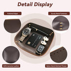Genuine Leather Valet Tray-Handmade Brown Leather Catchall Organizer for Desk, Nightstand Bedside Desk & Entryway Table Storage Tray for Keys, Phone, Wallet, Coins, Jewelry for Women & Men