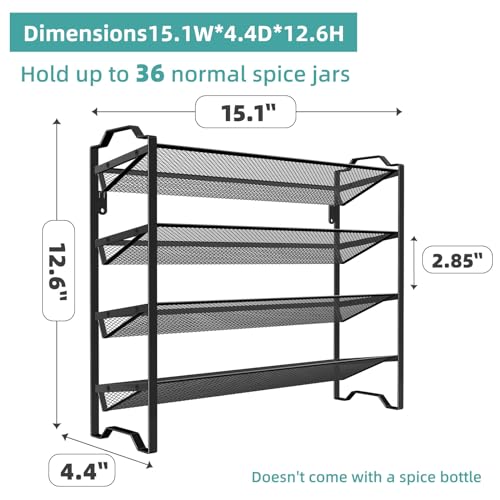 Simple Trending 2 Pack 4 Tier Spice Rack Organizer,Stackable Kitchen Counter Shelves,for Cabinet,Countertop,Pantry, Door or Wall Mount, Metal Mesh,Jars not Included, Black