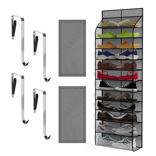 Kotkn Over The Door Shoe Organizer with 12 Large Breathable Pockets - Durable Hanging Storage for the Entire Family's Shoes (Gray) - color: Gray