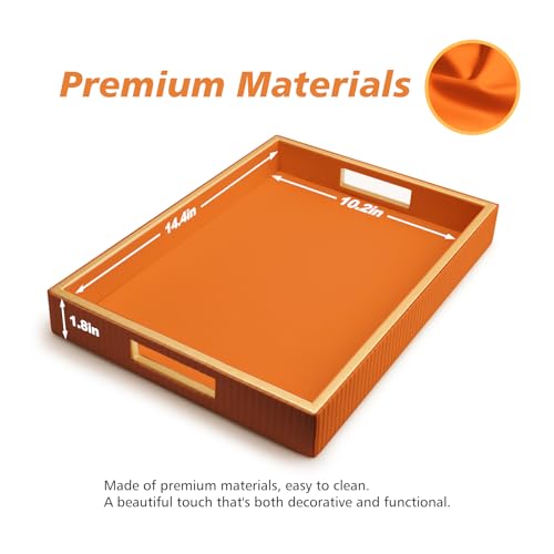 SANZIE Leather Tray Desktop Storage Organizer Premium Serving Trays Decorative Tray Valet Tray for Sundries Cosmetics Phone Wallet Cutlery (Orange Holder) - color: Orange Holder