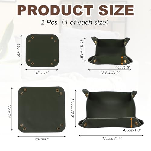 uxcell 2 Pcs Valet Tray for Women and Men, PU Leather Jewelry Tray Entryway Table Bedside Nightstand Catchall Storage Organizer for Jewelry Key Coin Watch Wallet(Square, Dark Green) - color: Dark Green