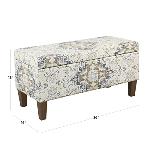 HomePop Ottomon Upholstered Rectangular Storage Ottoman Bench with Hinged Lid, Brown and Cream Large - color: Brown and Cream