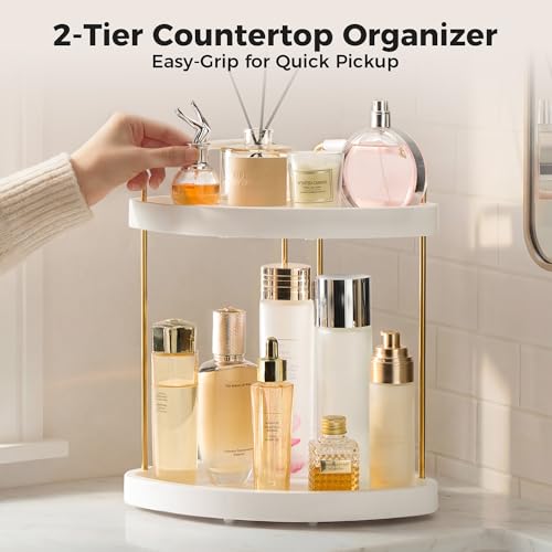 Vtopmart 2-Tier Bathroom Corner Countertop Organizer, Vanity Dresser Counter Tray Shelf for Skincare, Perfume, Makeup, Gold - color: Gold, size: Corner