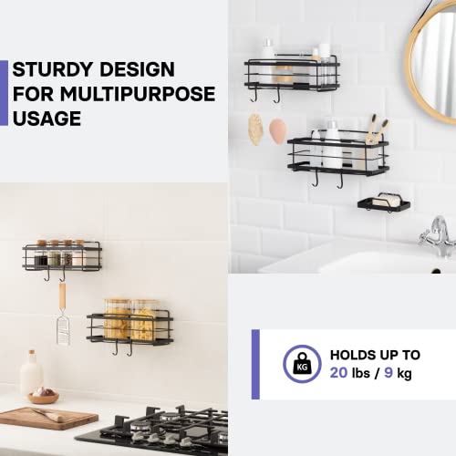 KINCMAX Premium Shower Caddy with Soap Holder, 2-Pack Adhesive Shower Organizer, No Drill Bathroom Shelves, Rustproof Stainless Steel Shelves for Inside, Shower Storage Rack, Matte Black - color: Matte Black + Soap Holder
