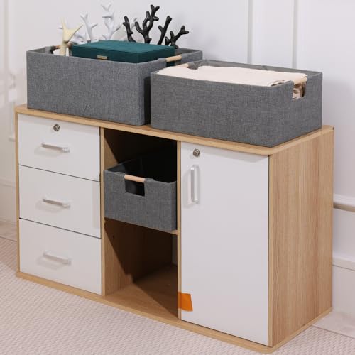ANMINY 2PCS Storage Baskets for Organizing Collapsible Fabric Storage Bins Boxes with Wood Handles Closet Shelves Cube Organizer Bins Clothes Laundry Storage Container - Small, Gray - color: Gray, size: Small (Pack of 2)