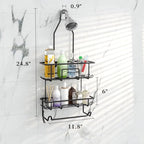TreeLen Shower Caddy Hanging over Shower Head with 10 Hooks for Razor Large Shampoo Holder Shower Hanger Rack Bathroom Organizer- (Black, 11.8x4.1x24.8) - color: C-Black