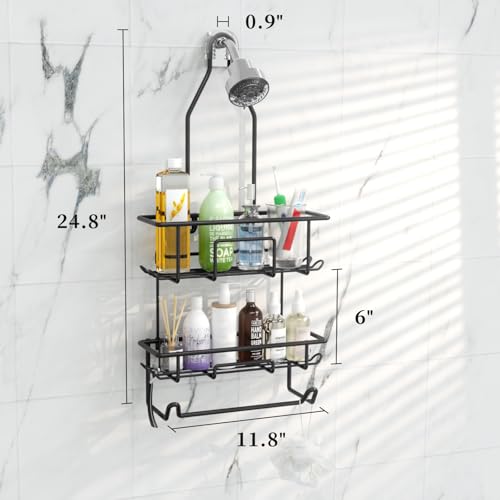TreeLen Shower Caddy Hanging over Shower Head with 10 Hooks for Razor Large Shampoo Holder Shower Hanger Rack Bathroom Organizer- (Black, 11.8x4.1x24.8) - color: C-Black