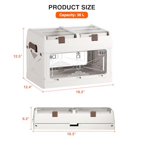 Closet Organizer and Storage Box, Large Essential Collapsible Plastic Car Trunk Container with Clear Lids and Doors, Open Front Multifunctional Stackable Bin for Bedroom, Dorm Room, Craft 36 L - color: White-S