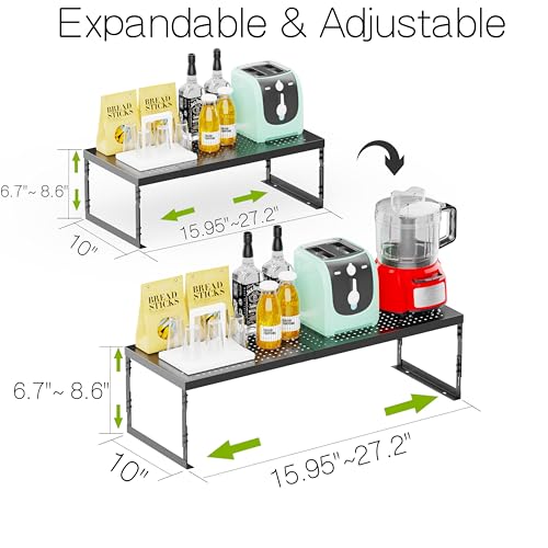 Jojocross Adjustable Stackable Metal Storage Shelf Organizer - Expandable Wire Rack with Perforations for Kitchen, Pantry, Bathroom, Cabinet & Office-Compact, Durable & Sturdy (3PACKS/Large/Black) - color: 3packs/Large/Black, size: Large