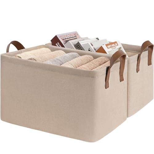 CHICVITA Storage Baskets for Shelves, Extra Large Closet Organizer Bins with Metal Frame, Collapsible Fabric Storage Bins for Living Room, 19" L x 13" W x 11" H, Brown, 2-Pack - color: Brown 2-Pack, size: 19" L x 13" W x 11" H