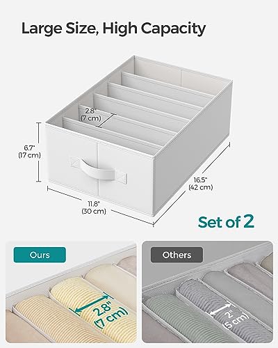 SONGMICS Set of 2 Large Size Wardrobe Clothes Organizers, 6-Compartment Foldable Drawer Organizers with Handles, 16.5 x 11.8 x 6.7 Inches, for Pants, Sweaters, Jeans, Cloud White URUS009W02 - color: Cloud White, size: 2 Pack