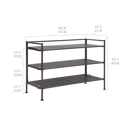Seville Classics Sturdy Freestanding Storage Shelf for Bedroom, Closet, Entryway, Dorm Room Organizer Stackable Durable Metal Shoe Rack Espresso Slat, 3-Tier (NEW MODEL) - color: Espresso Slat, size: 3-Tier (NEW MODEL)