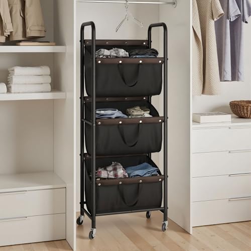 GRANNY SAYS 3 Tier Laundry Sorter, Laundry Basket with Wheels, Laundry Room Organization and Storage, 3 Section Rolling Laundry Cart for Dorm, Bathroom, Bedroom, Closet, Black - color: Black