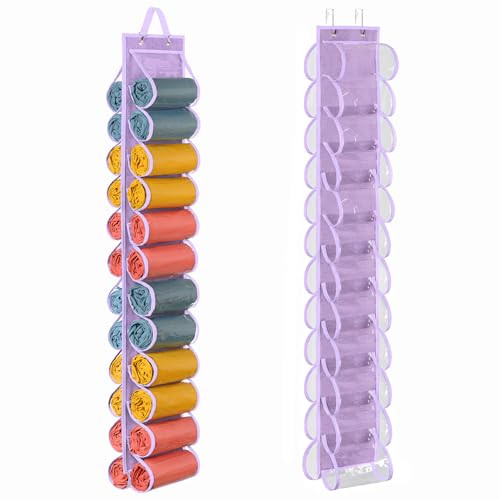Lirex Hanging Yoga Legging Storage Organizer with 24 Pockets, Foldable Oxford Cloth Hanging Closet Organizer Shirts Jeans Storage Hanger Socks Holder for Family Closet Bedroom, Purple - color: Purple