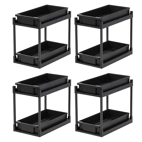 IRIS USA Under Sink Organizer, 4 Pack, Bathroom Organizers and Storage, Pull Out Under Cabinet Kitchen Shelf Pantry Under Counter, Cleaning Supplies, Vertical Spice Rack Slide Out Drawer, Easy Install - size: 4 Pack