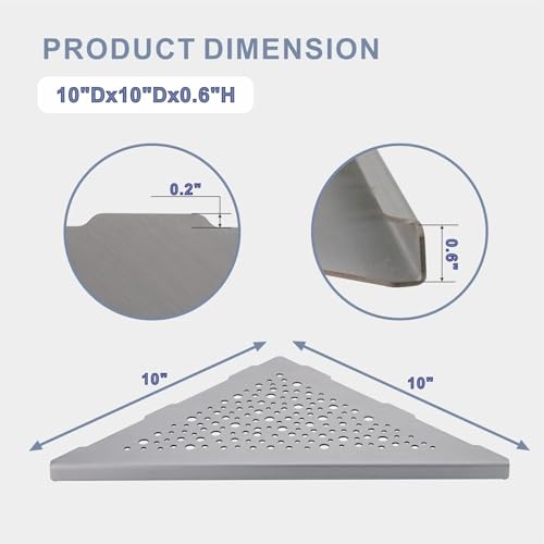 HIDROP Brushed Nickel Corner Shower Shelf 10 Triangular Corner Shelf Stainless Steel Bathroom Shelf for Tiled Wall, 2 Pack Shower Corner Shelf, No Drilling - color: Brushed Nickel