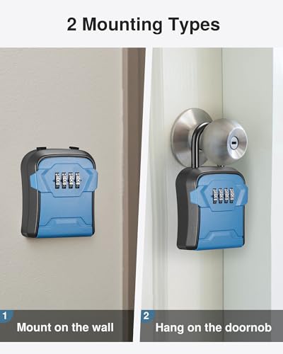 Puroma Lock Box, Key Lock Box Wall Mount & Portable Combination Lockbox with Resettable Code, Security Lockbox for Outside House Keys, Apartment Realtors Spare Keys Storage (1 Pack, Blue) - color: Blue