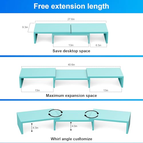 Dual Monitor Stand for Desk, Metal Computer Stand, Desk Shelf Riser,Desktop Organizer for Home and Office Use (Blue) - color: Blue