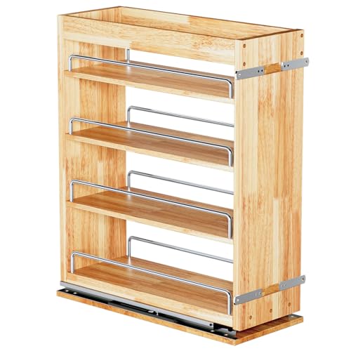 OCG 4 Tier Pull Out Spice Rack Holder Shelves (8" W x 22" D), spice organization for cabinet Storage Organization, pull out spice racks for inside cabinets - size: 8" W x 22" D Wood (4 tier)