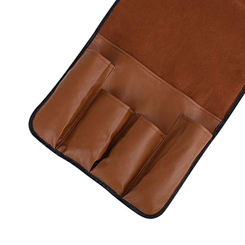 Luxury Leather Sofa Armrest Organizer, Non-slip Couch Sofa Chair Caddy with 5 Pockets for Phone, Book, Magazines, Tablet, Remote Control Holder Recliner Couch Tidy Hanging Storage Bag Arm Chair Tray - color: Brown, Luxury Leather