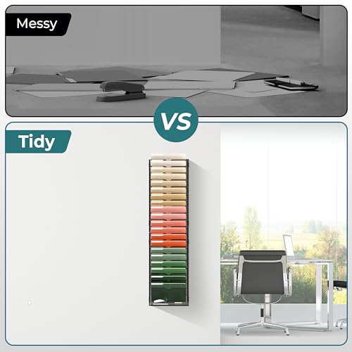 SUPEASY 21 Tier Wall File Organizer, Hanging Wall Mounted Mail Organizer with Label Slots, Metal Mesh File Holder Magazine Rack for Office, Home, School or Classroom, Black - color: Black, size: 21-Tier