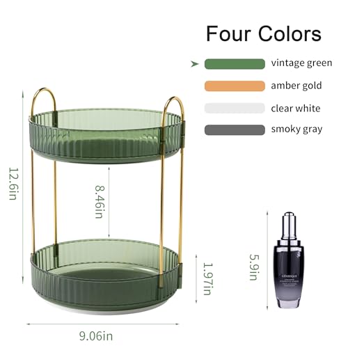 YCIA&DONE 360 Rotating Makeup Organizer and Storage for Vanity Countertop 2 Tiers, High Capacity Cosmetic Skincare Perfume Organizers for Dresser Bathroom Lazy Susan (Vintage Green) - color: Vintage Green, size: 9" (2 Tiers)