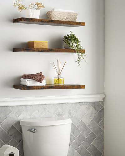 BAYKA Floating Shelves for Wall, Set of 3, 22.5 Inch Rustic Wood Wall Mounted Shelving for Bathroom, Bedroom, Living Room or Kitchen, Hanging Display Decor Book Shelf with 22 lbs, Rustic Brown - color: B. Rustic Brown - Americana Farmhouse Style, size: 22