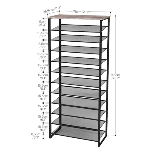 HOOBRO 12-Tier Shoe Rack for Entryway, 29.5" L Shoe Storage Organizer, Large Capacity Shoe Shelf for Closet, Front Door Entrance, Hallway, Holds 36-48 Pairs of Shoes, Greige and Black BG127XJ01 - color: Greige + Black, size: 12 Tiers (29.5"W)