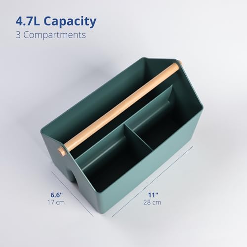 BLUE GINKGO Medium Storage Basket – Plastic Caddy with Wooden Handle for Office, Arts & Crafts, or Home Supplies (Green) - color: GREEN, size: Medium