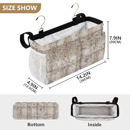 Bedside Caddy Metal Frame Hanging Organizer Bunk Bed Dorm Accessories Hook And Loop Storage Bag Large Pockets Grey Retro Bohemian - color: Grey Retro Bohemian