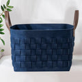 boldmonkey Blankets Basket 16.5 " x13 x13 , Extra Large Rectangular Laundry Hamper with Leather Handle, Soft Dog Toy Basket for Storage-Navy Blue - color: Navy Blue