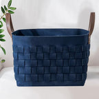 boldmonkey Blankets Basket 16.5 " x13 x13 , Extra Large Rectangular Laundry Hamper with Leather Handle, Soft Dog Toy Basket for Storage-Navy Blue - color: Navy Blue