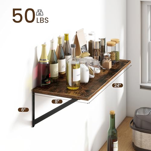 Fun Memories Deep Floating Shelves for Wall, 24W x 8D Wall Mounted Shelves Set of 2, Wide Display Ledge Shelf with Sturdy Metal Brackets for Living Room, Bathroom, Bedroom and Kitchen, Rustic Brown - color: A-rustic Brown, size: 24"W x 8"D