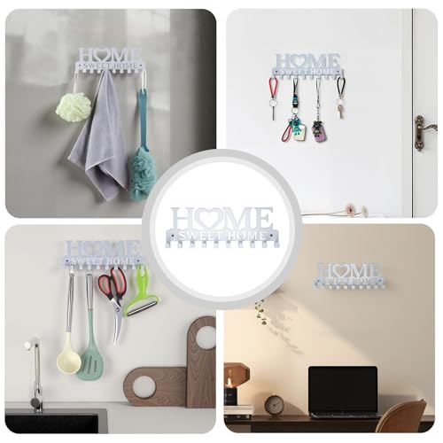 Key Holder Wall Mounted with Screws and Anchors, White Multifunctional Key Hanger with 10 Hooks, Entryway Front Door Kitchen Hallway Garage Office - color: Home-1 White