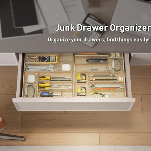 Desk Drawer Organizer Tray, Office Drawer Organizer, Desk Accessories & Workspace Organizers, Suitable for Tools, Pencils, Office Supplies Storage (Gold) - color: Gold