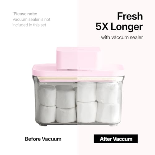 VAKUEN Premium Airtight Food Storage Containers ROSE 8P/SET, 6pcs Container, 1pcs Water Pitcher and Vacuum Sealer. Patented Double Silicone Lining, 100% Leak Proof, BPA-FREE