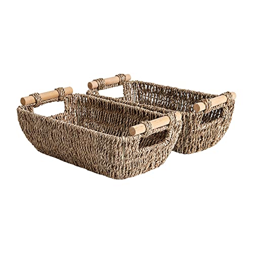 StorageWorks Small Baskets for Shelf, Seagrass Woven Basket with Wooden Handles for Gifts, 2-Pack - color: Natural(Seagrass), size: Small