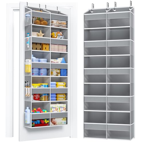 PureSpace 5-Tier Over the Door Organizer, 10 Side Mesh Pockets & Clear Windows, 80LBS Heavy Duty Hanging Storage for Baby Diapers, Shoes, Toys – Ideal for Nursery, Bathroom, Bedroom, Pantry (Grey) - color: Grey, size: 1 Pack