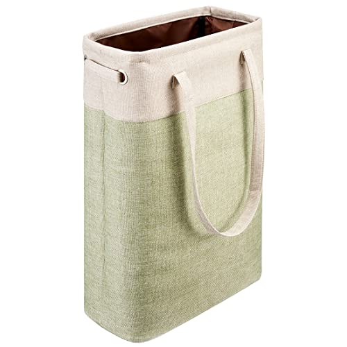 i BKGOO Laundry Basket with Handles Beige&Green Slim Laundry Bin Collapsible Dirty Clothes Basket Narrow Laundry Bag Foldable Dirty Hamper for Camping, Dorms, Apartments - color: Beig&Green