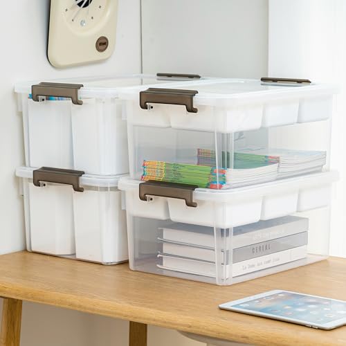 Citylife 17 QT Plastic Storage Box with Removable Tray and 6 Detachable Tall Inserts Craft Organizers and Storage Clear Storage Container for Organizing Crayon, Craft, Sewing, Playdoh, 4 Packs - size: 17 Qt- 4 Pack- W