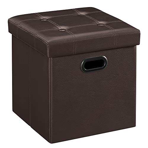 SONGMICS MAZIE Collection - 15 Inches Ottoman with Storage, Footstool, Storage Ottoman with Metal Grommet Handles, Load 660 lb, for Dorm, Living Room, Bedroom, Synthetic Leather, Brown ULSF30Z - color: Brown, size: 15"D x 15"W x 15"H