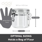 OGGI Clear Canister Airtight 38oz - Clamp Lid & Spoon - Airtight Food Storage Containers, Ideal for Kitchen & Pantry Storage of Bulk, Dry Food Including Flour, Sugar, Coffee, Rice, Tea, Spices & Herbs - size: 38 Fluid Ounces