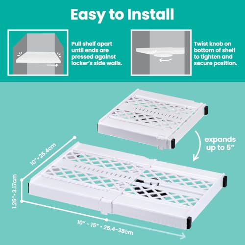 LockerMate Adjust-A-Shelf Locker Shelf for School Organization, Adjustable 12-15", Holds Up to 10 lbs, White - color: White, size: 10.3 inches x 1.63 inches x 11.88 inches